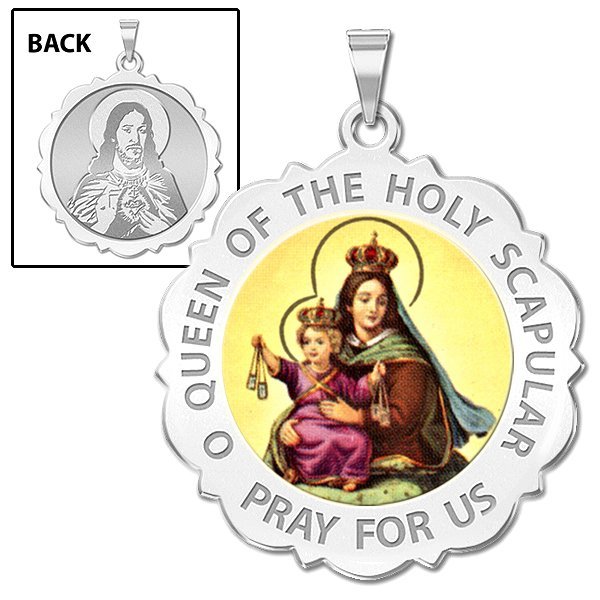 Scapular Scalloped Round Religious Medal "Color EXCLUSIVE"
