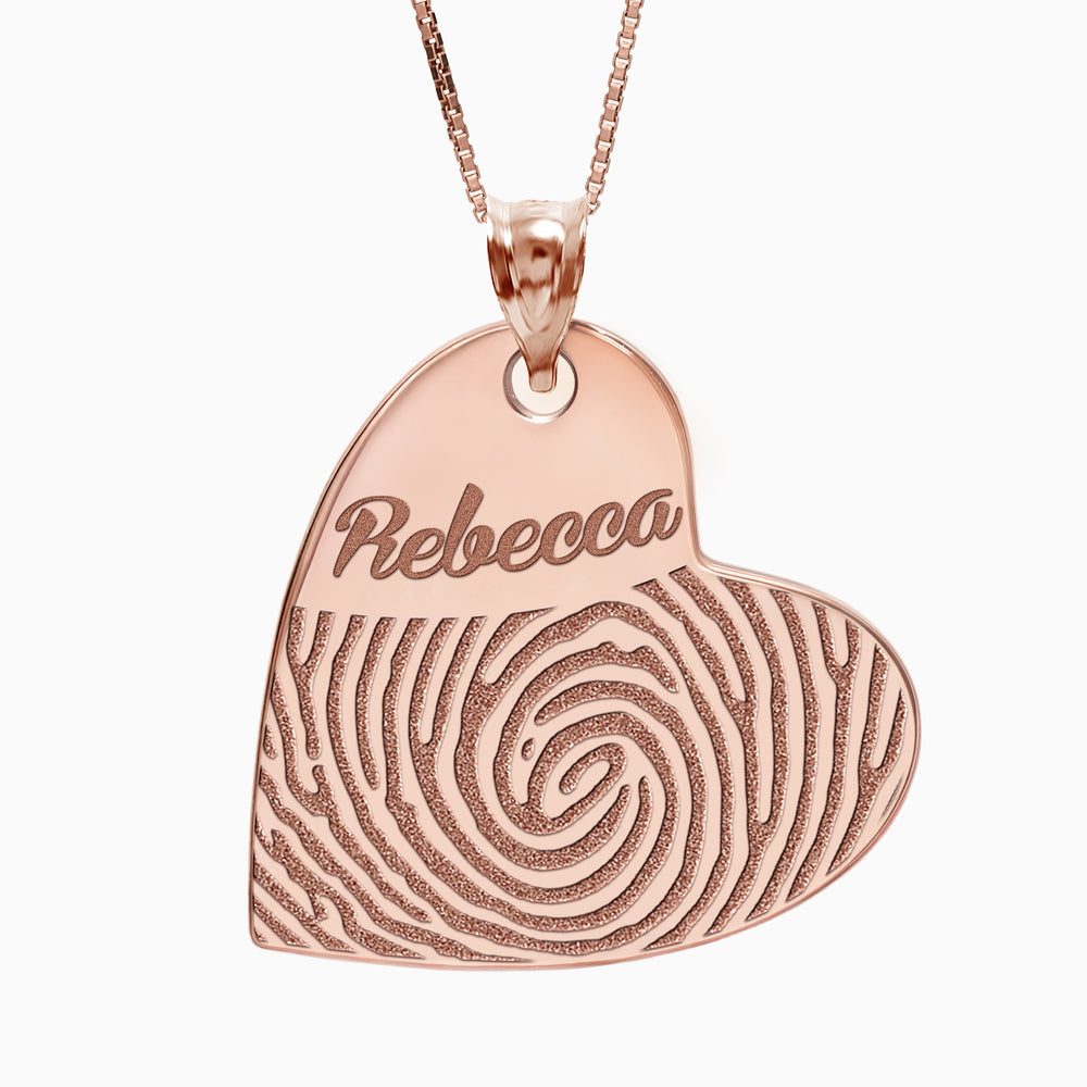 Custom Fingerprint Dangle Heart Charm or Pendant with Reverse Photo Option