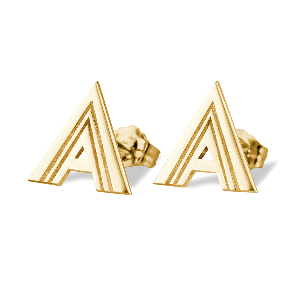 Initial Earrings with Stripe Design