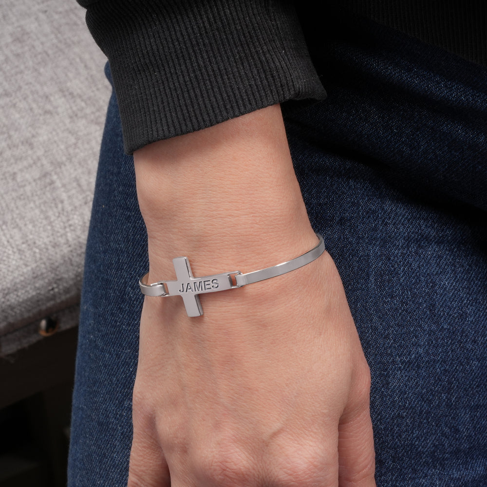 Custom Engraved Sterling Silver Cross Link ID Bracelet