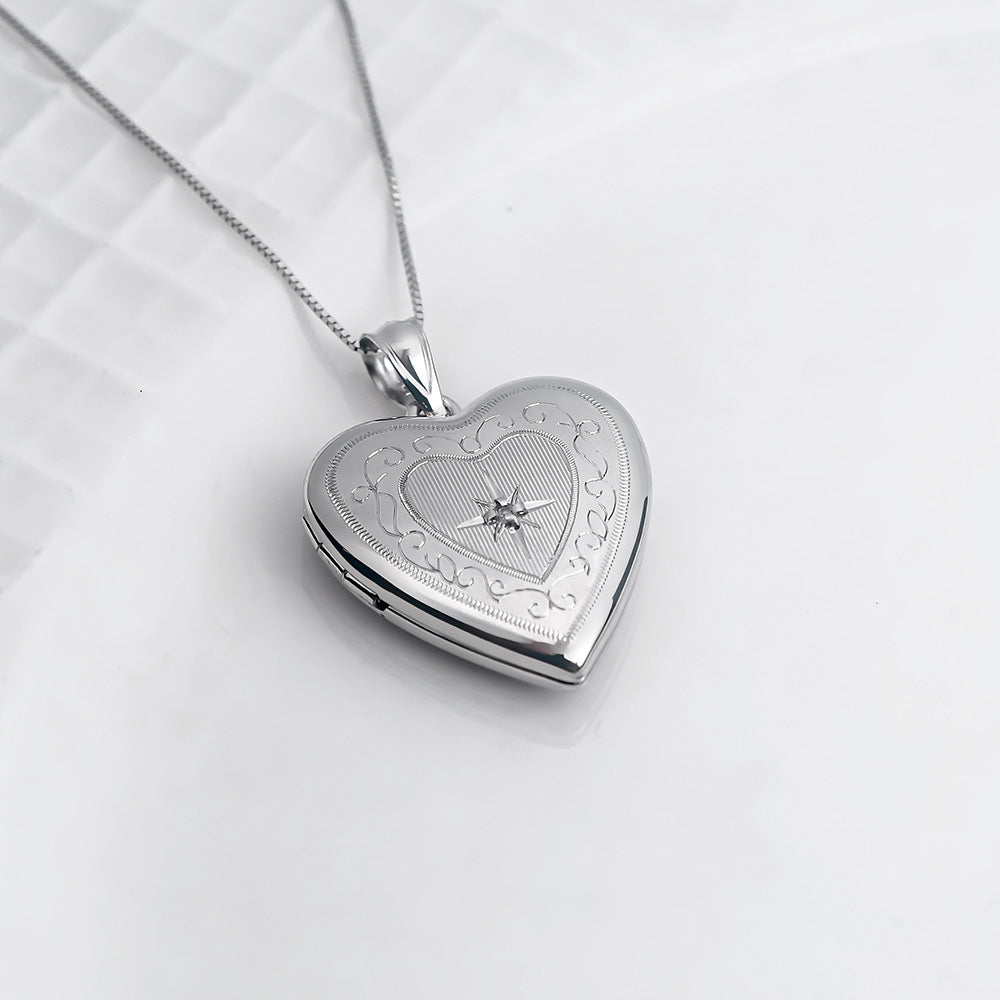 Floral Design Heart Locket With Cubic Zirconia