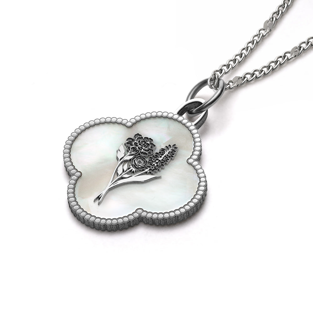 Personalized Birth Flower Clover Necklace