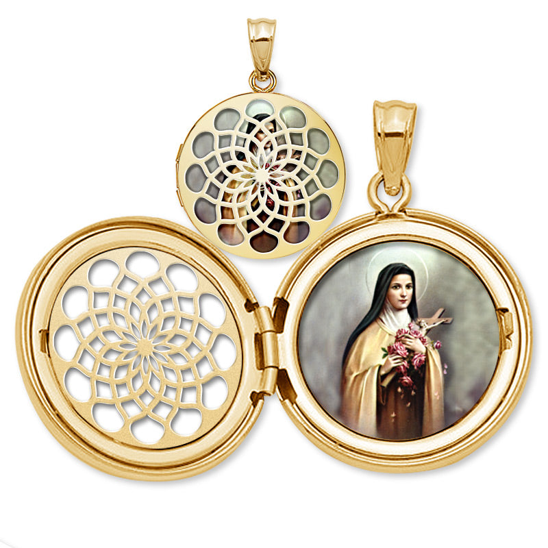 Saint Theresa Ornate Cut-Out Round Locket