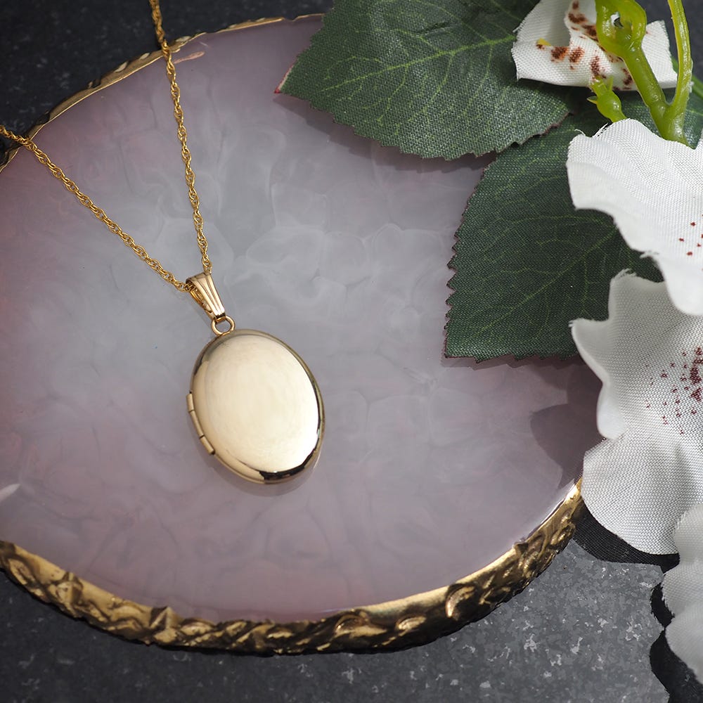 Solid 14K Yellow Gold Oval Locket