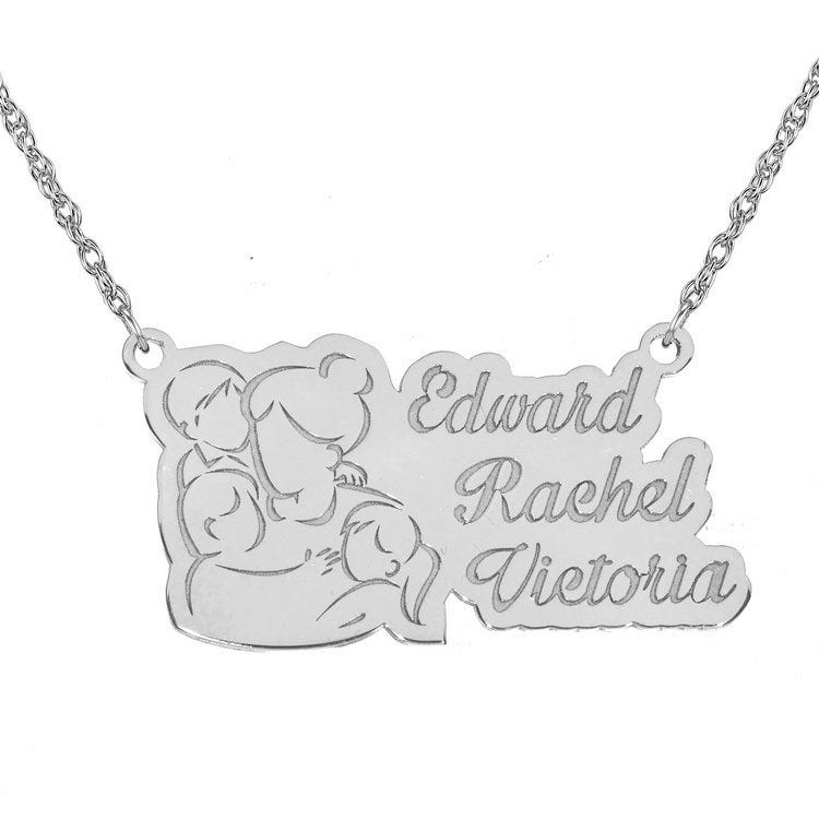 Personalized Mother with Two Daughters and One Son Pendant with 18" Chain