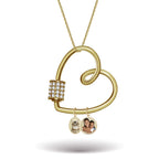 Carabiner Heart Pendant Necklace with CZ Barrel and Dangle Photo Charms / Chain Included