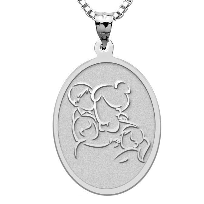 Mother with Son and Two Daughters - Oval Pendant