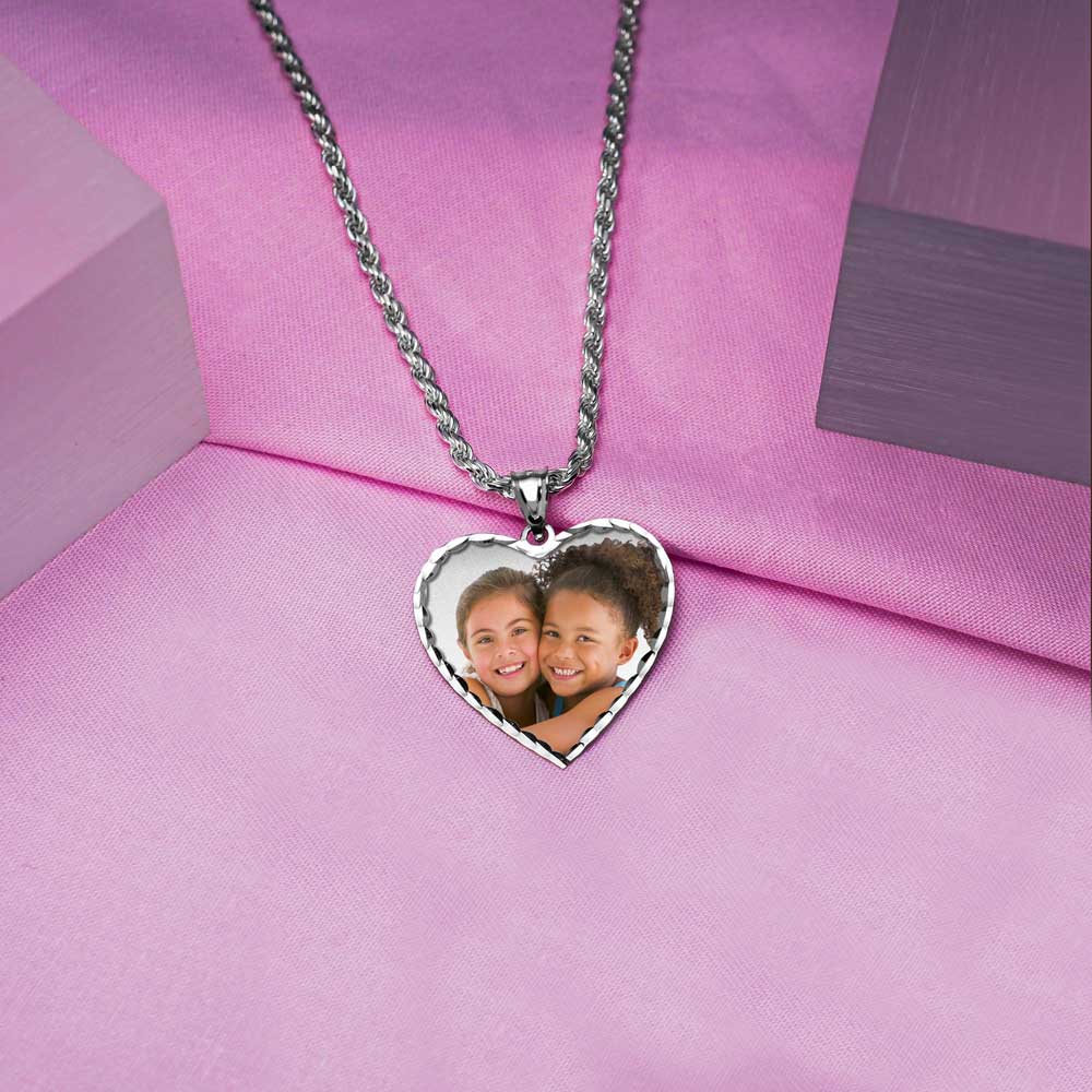 Modern Heart Photo Pendant with Diamond Cut Edge