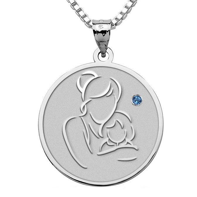 Mother and Daughter - Round Pendant with Birthstone