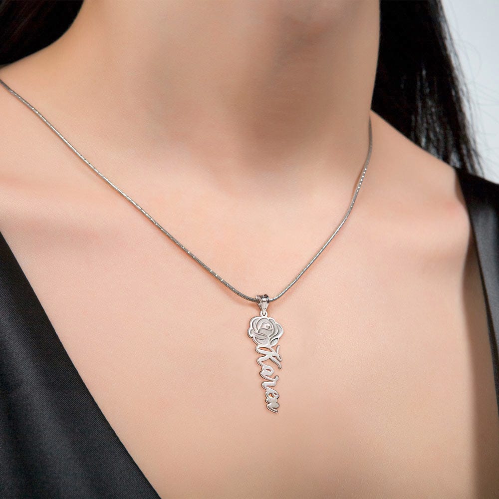 Birth Month Flower Name Necklace with Chain