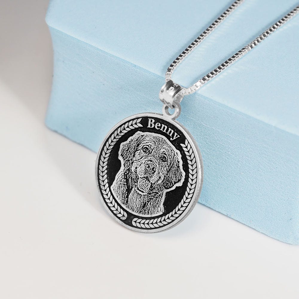 Antiqued Memoriam Laser Etched Photo Pendant
