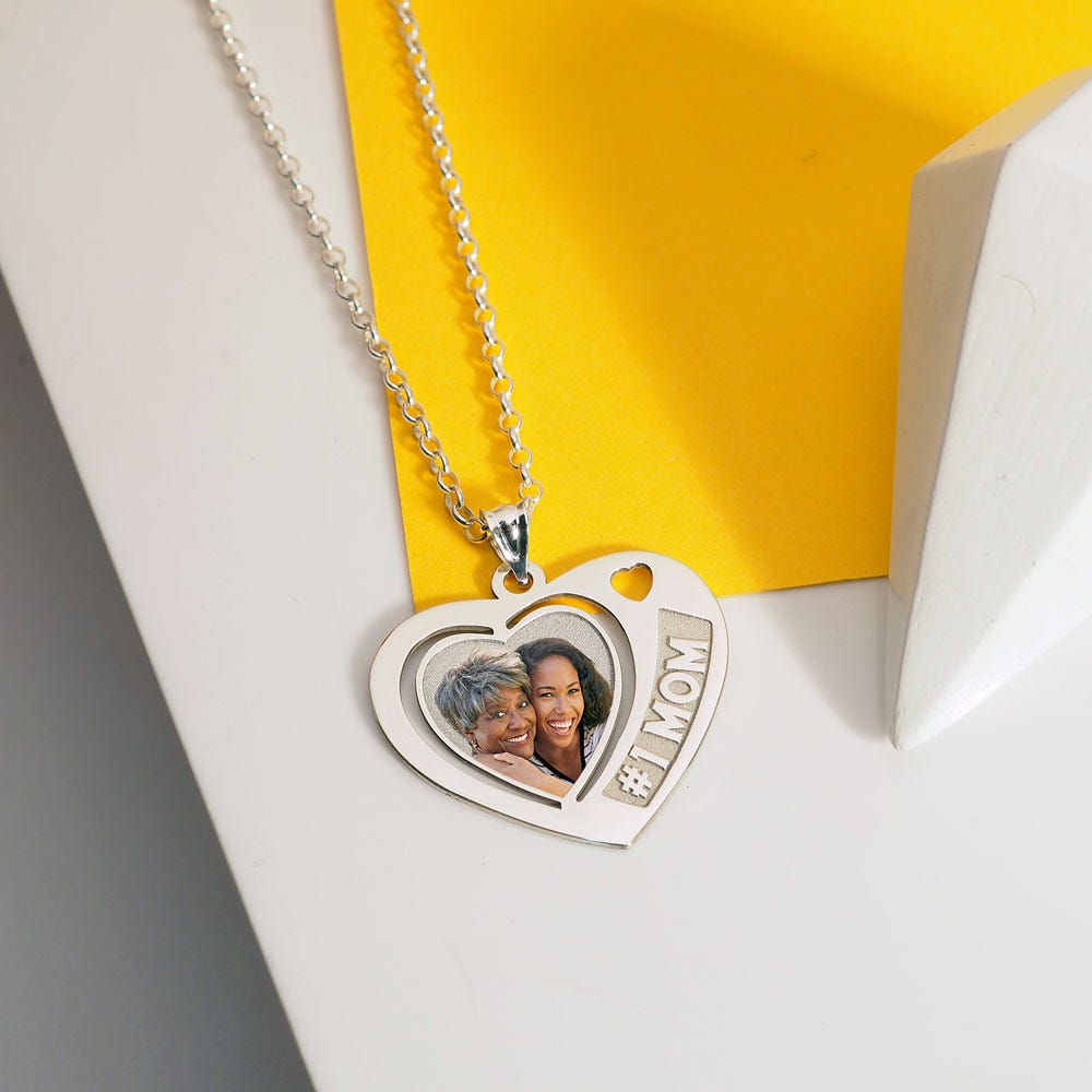 Heart Pendant with # 1 Mom Etched