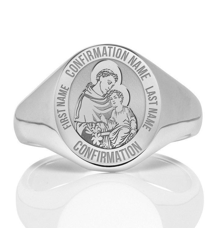 Custom Saint With Personalized Saint Name Confirmation Religious Ring