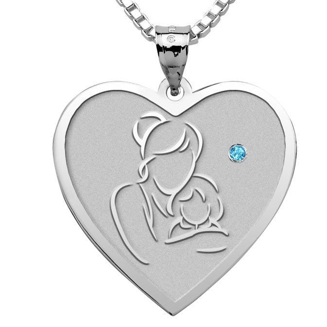 Mother and Daughter - Heart Pendant with Birthstone