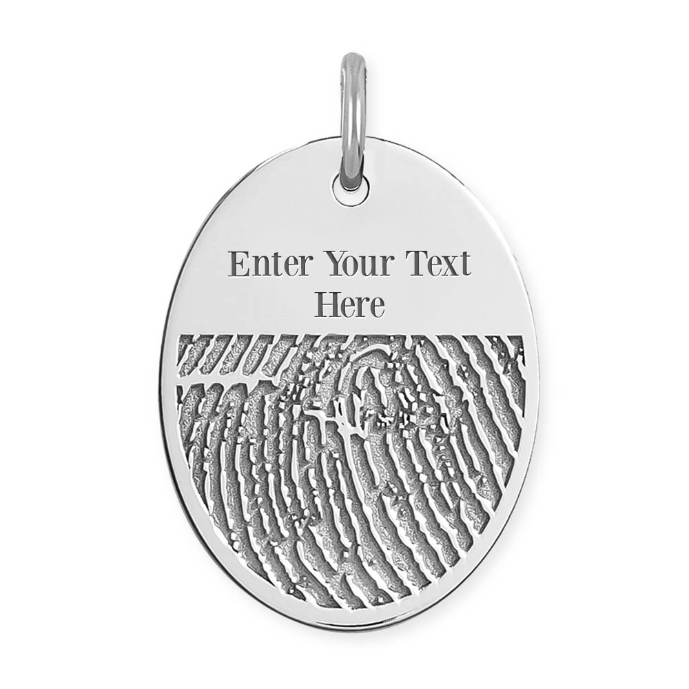 Custom Fingerprint Oval Charm or Pendant with Text