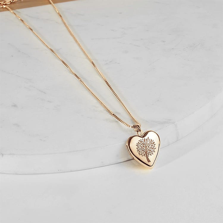 14K Gold-Filled Family Tree Heart Photo Locket