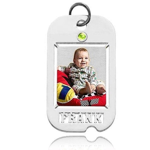 Dog Tag with Name and Birthstone Photo Pendant