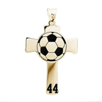 Soccer Stitch Enameled Cross Pendant with Number