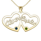 Personalized Heart Cut-Out with Pendant with 2 Birthstones & Names- Includes 18 Inch Chain