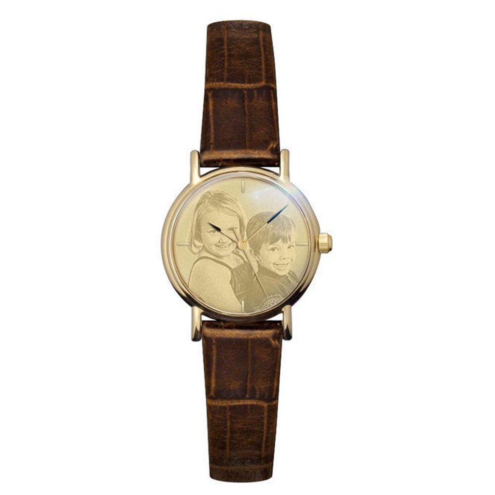 Women's Swiss Photo Laser Watch with Leather Band