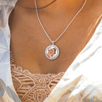Silver and CZ Premium Round Photo Pendant