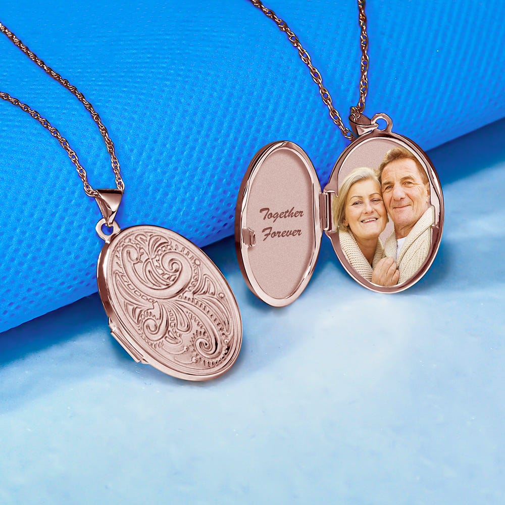 14K Rose Gold Floral Oval Photo Locket