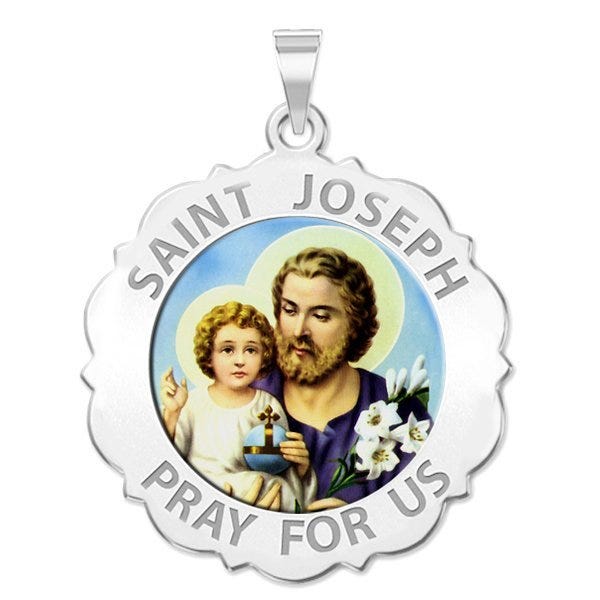 Saint Joseph Scalloped Religious Medal "Color