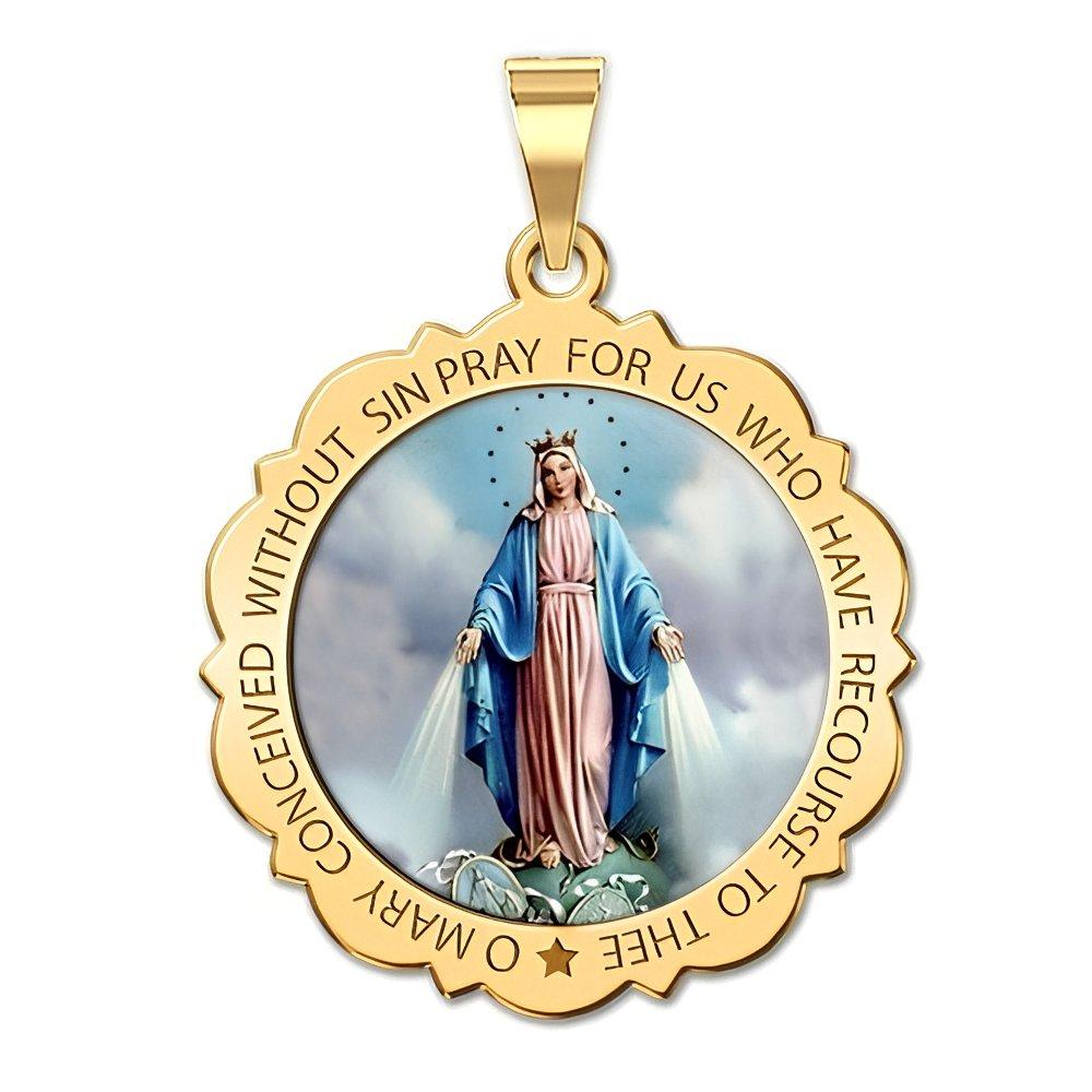 Miraculous Medal Scalloped Round "Color"