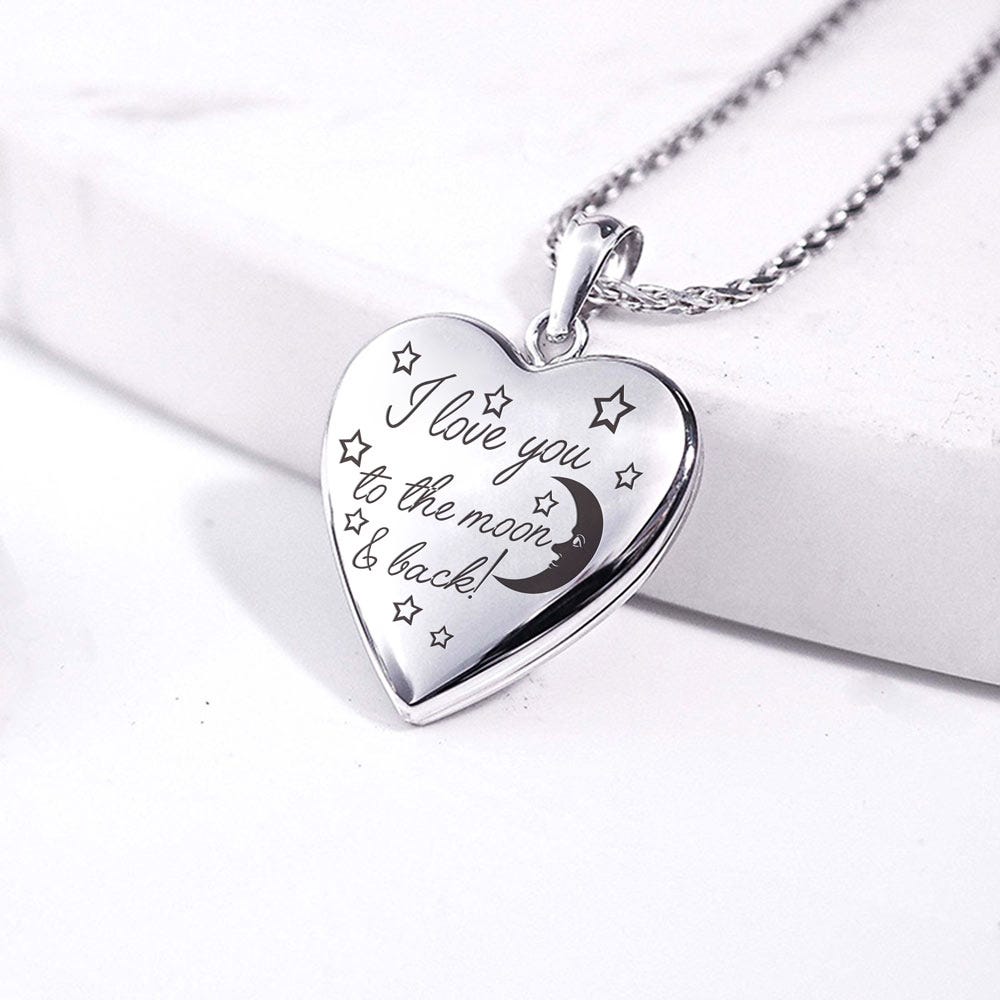 14K White Gold " To The Moon & Back "Photo Locket