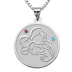 Mother with Son and Daughter - Round Pendant with Birthstones