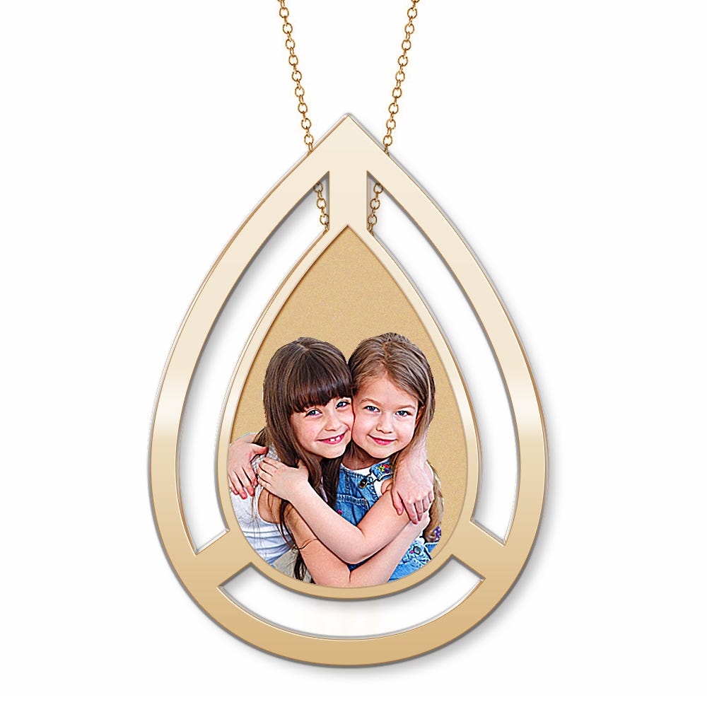 Photo Engraved Floating Teardrop Pendant