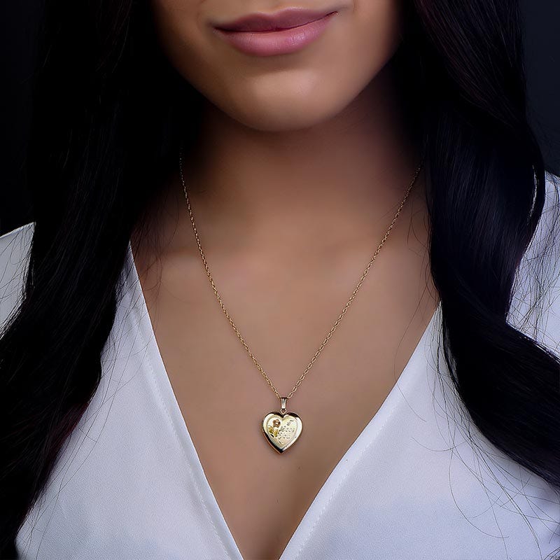 Solid 14K Yellow Gold I Love You Heart Photo Locket