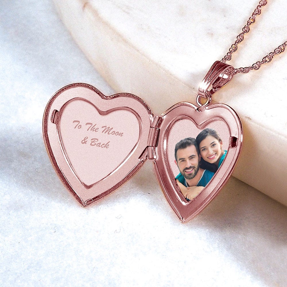 14K Rose Gold Floral Heart Photo Locket