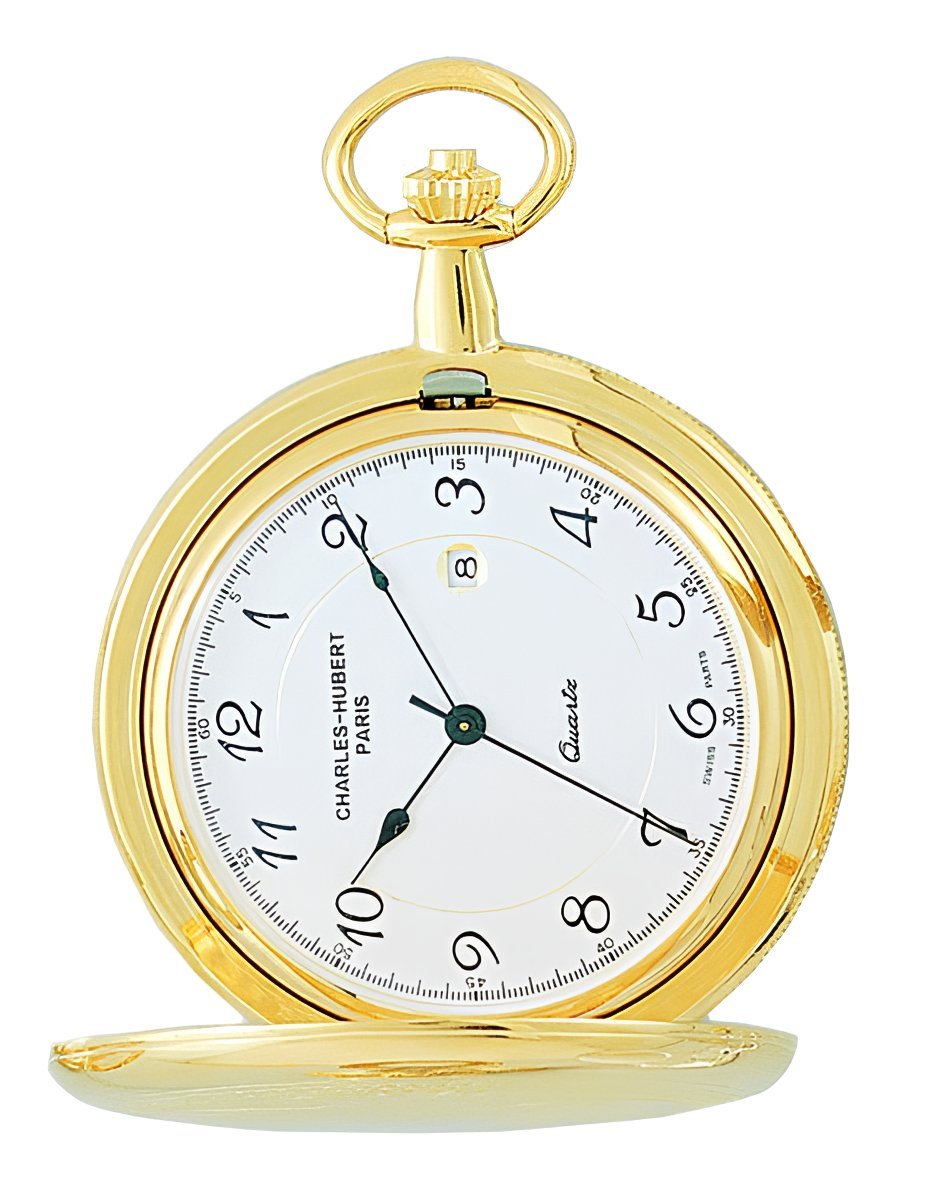 Gold-Plated Polished Finish Hunter Case Quartz Pocket Watch