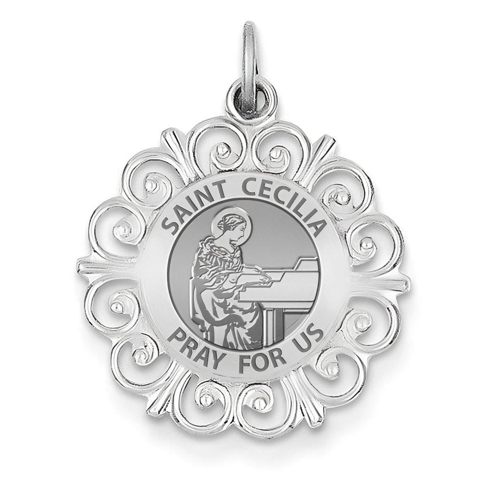 Saint Cecilia Round Filigree Religious Medal