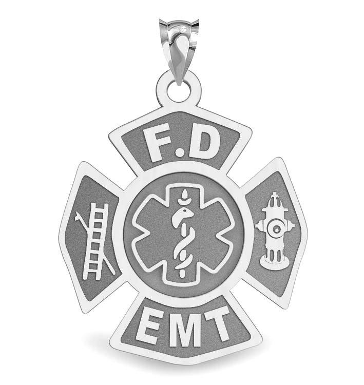 Fire Department Emt Blue Enameled Pendant