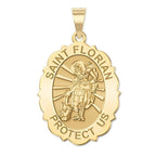 Saint Florian Scalloped Oval Religious Medal