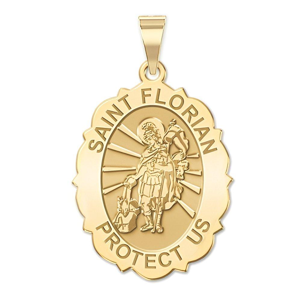 Saint Florian Scalloped Oval Religious Medal