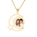 Moon Silhouette w/ Stars Photo Pendant And 1 Cubic Zirconia