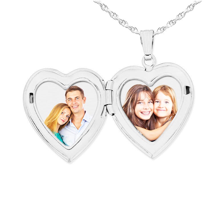 14K White Gold Double Heart Photo Locket