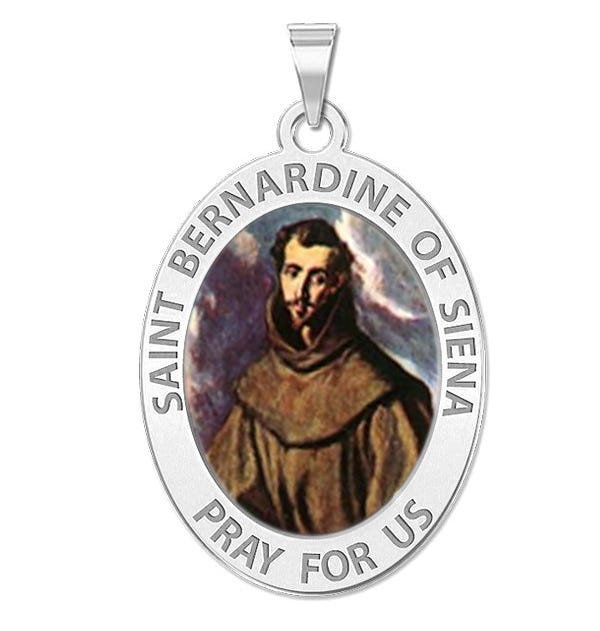 Saint Bernadine of Siena Oval Religious Medal Color
