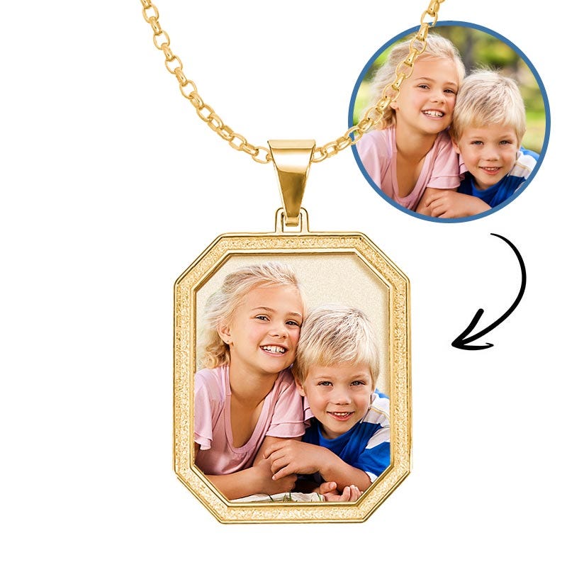 Beveled Border Photo Rectangle Necklace