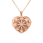 Rose Gold Heart Photo Locket With Cubic Zirconias With Chain Included