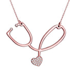 Embossed Nurse Stethoscope Necklace with CZ's - Chain Included