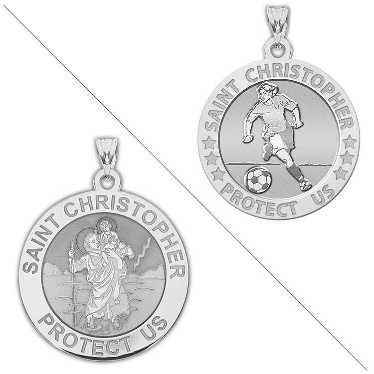 Women's And Girl's Soccer - Saint Christopher Doubledside Sports Religious Medal