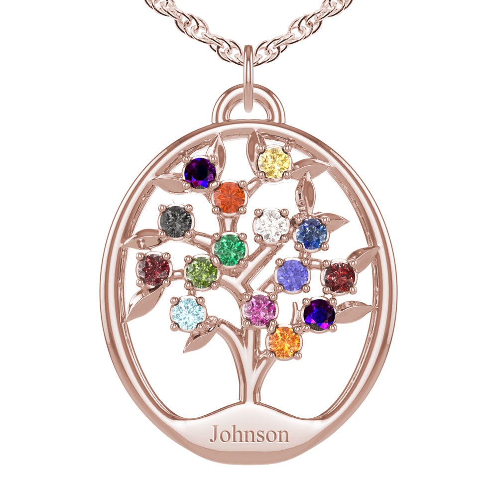 Personalized Family Tree Pendant with Up to 15 Birthstones