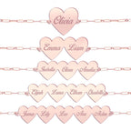 Personalized Family Heart Bracelet with Up to 5 Name Hearts with Paperclip Chain Included