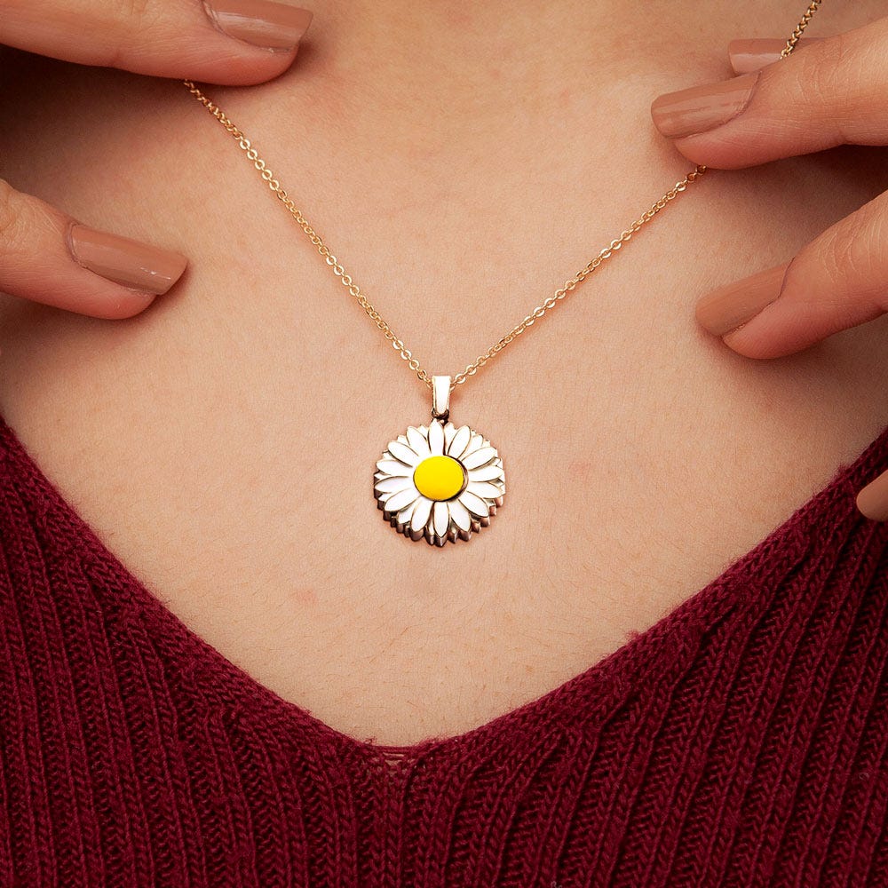 Exclusive Enameled Daisy Photo Necklace