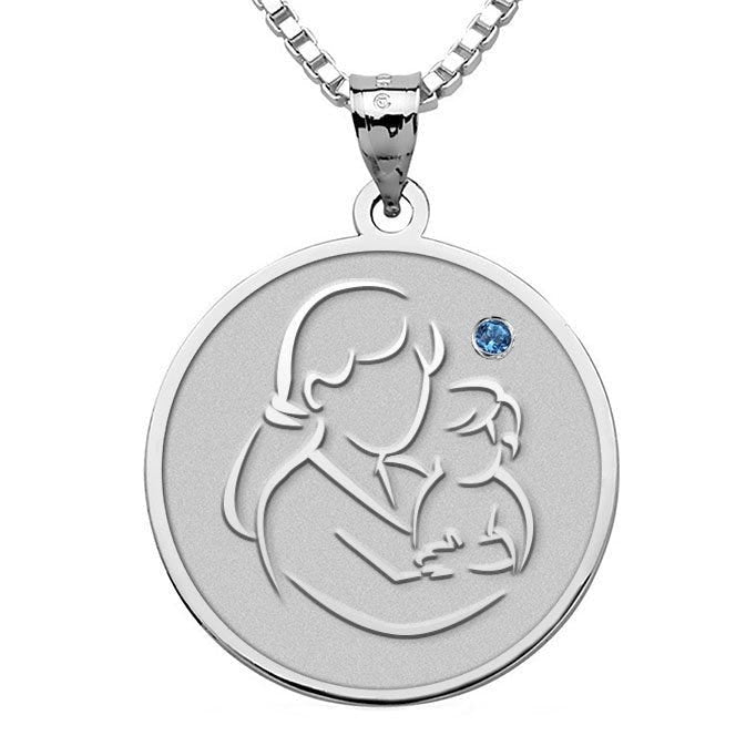 Mother and Son - Round Pendant with Birthstone