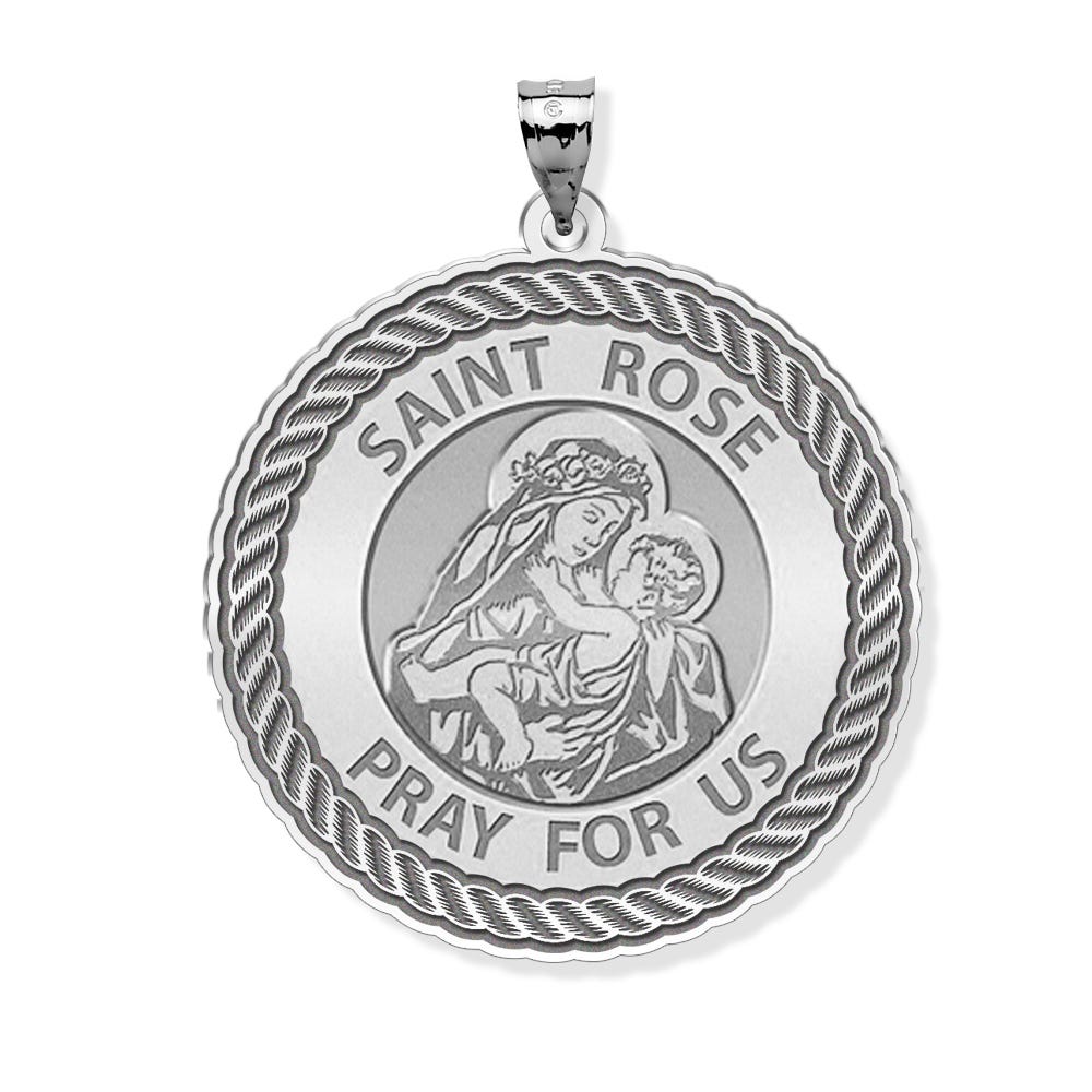 Saint Rose Of Lima Round Rope Border Religious Medal